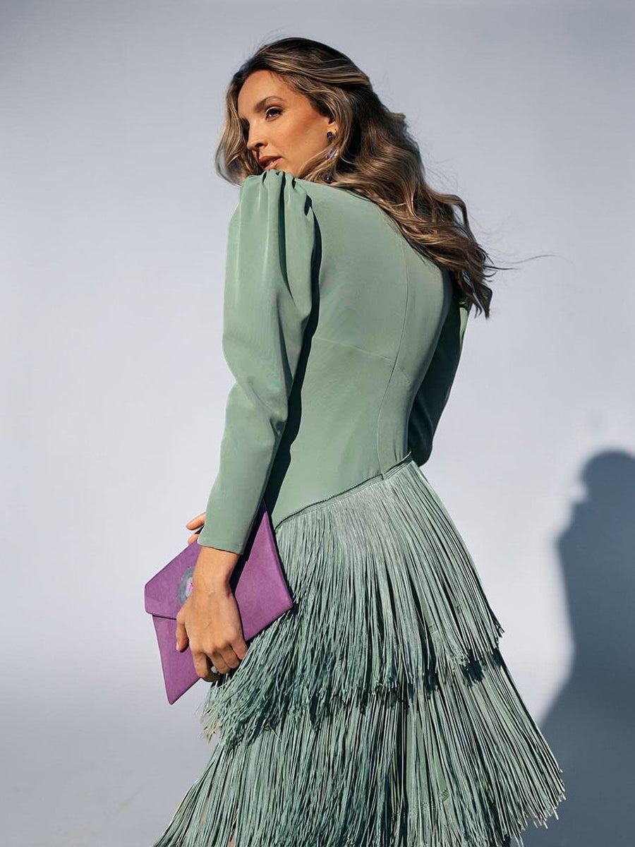 Perry – Elegant Fringe Detail Evening Dress