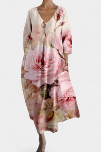 Isalinde | Comfortable V-Neck Dress Pink Flowers