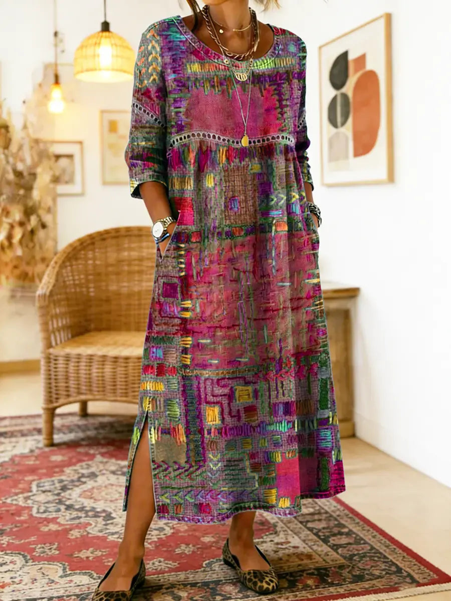 Thessaly - Ethnic Patchwork Denim Dress