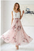 Blush Bohemian Floral Print Chiffon Midi Skirt