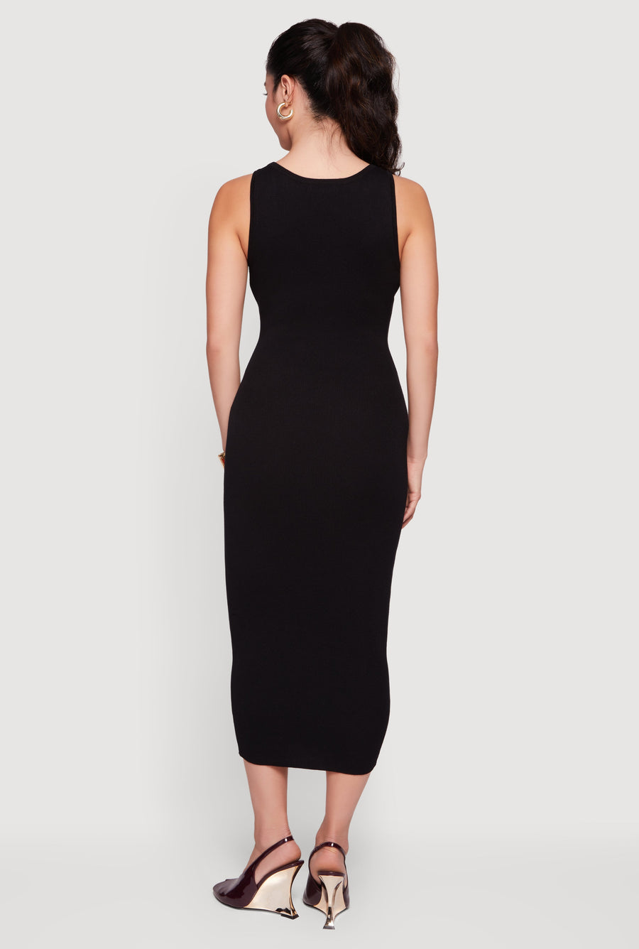 Plunge Neckline Sleeveless Midi Dress