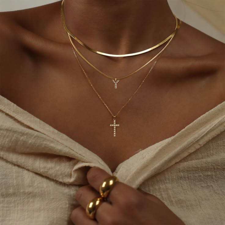 Christianartworkshop Sparkle Crystal Layered Initial Cross Necklace: Token of Personal Hea
