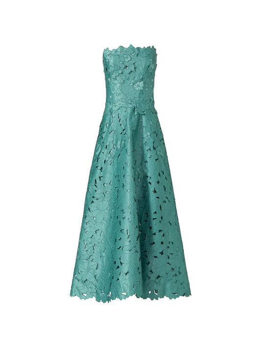 Costarellos Vella Floral Cut Strapless A Line Maxi Dress Green