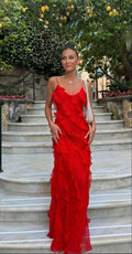 Elegant Mermaid Spaghetti Straps Red Prom Dress 21th Birthday Outfits