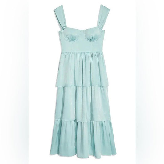 Weworewhat Dress Weworewhat Blue Corset Ruffle Midi Dress Color: Blue