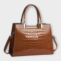 Olivia - Glossy Crocodile Pattern Handbag Brown