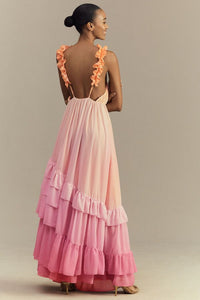 Alivia V-Neck Ruffle Ombre Maxi Dress