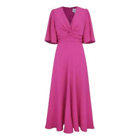 Suzannah Silk Crepe Knot V Neck Midi Dress Size 16 UK