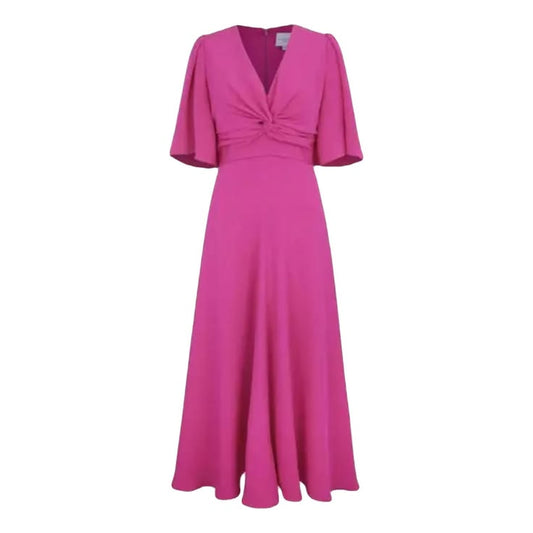 Suzannah Silk Crepe Knot V Neck Midi Dress Size 16 UK