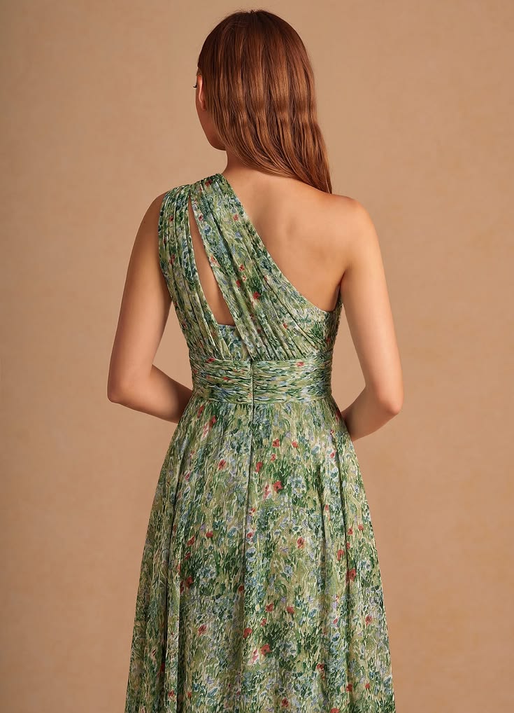 Azazie Noelle Green Floral Maxi Dress