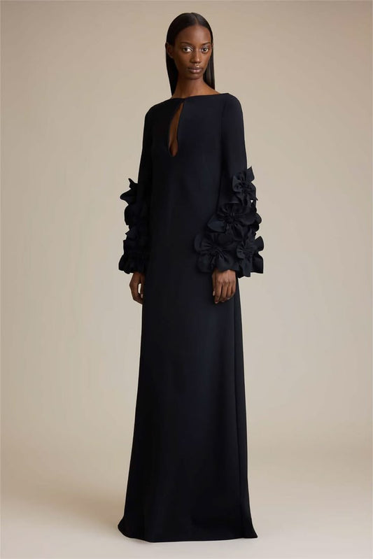 3D Floral Solid Cut Out Maxi Dress Black