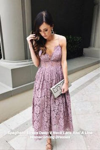 Spaghetti Straps Deep V Neck Lace Itzel A Line Homecoming Dress