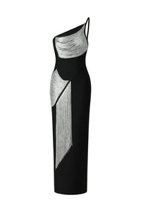Roanna One Shoulder Sleeveless Tassels Bandage Maxi Dress