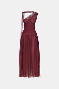 Bordeaux Draped Midi Dress