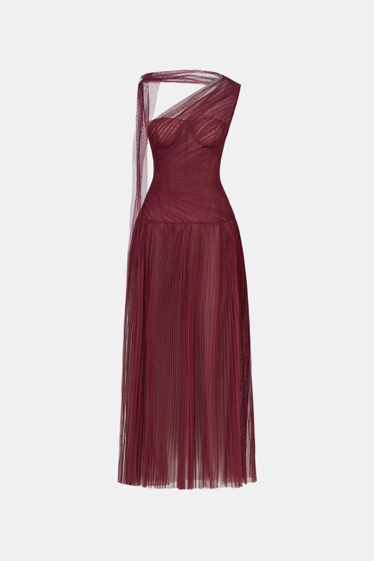 Bordeaux Draped Midi Dress