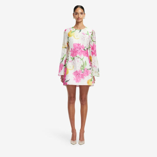 Leo Lin Suzanne Bell Sleeve Mini Dress Floral Pear Print