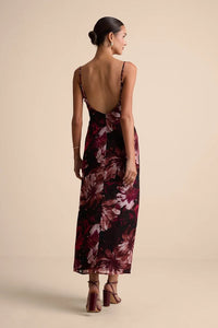 Flowery Passion Burgundy Floral Print Cowl Neck Midi Dress