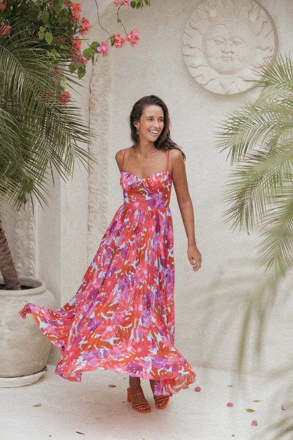 Achanti Pleated Maxi Dress Pink Azalea