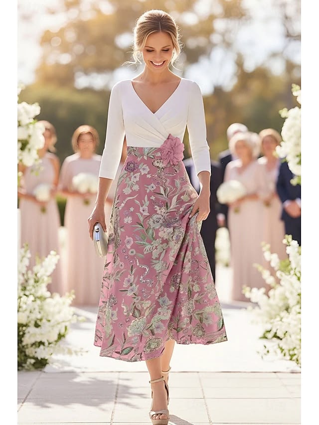 A Line Dress Tea Length Beaded Eembroidered Party Dress Cocktail Dress
