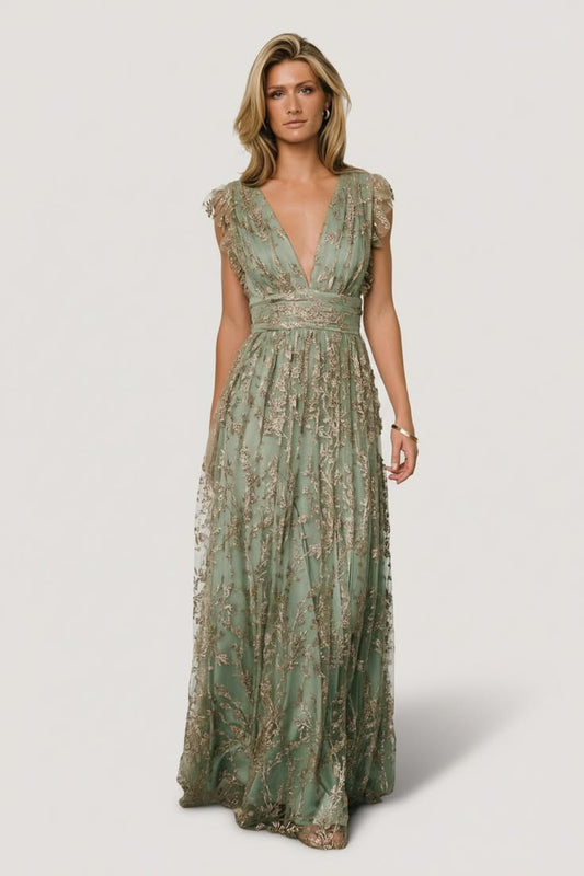 Arlene Shimmer Gown Sage + Gold