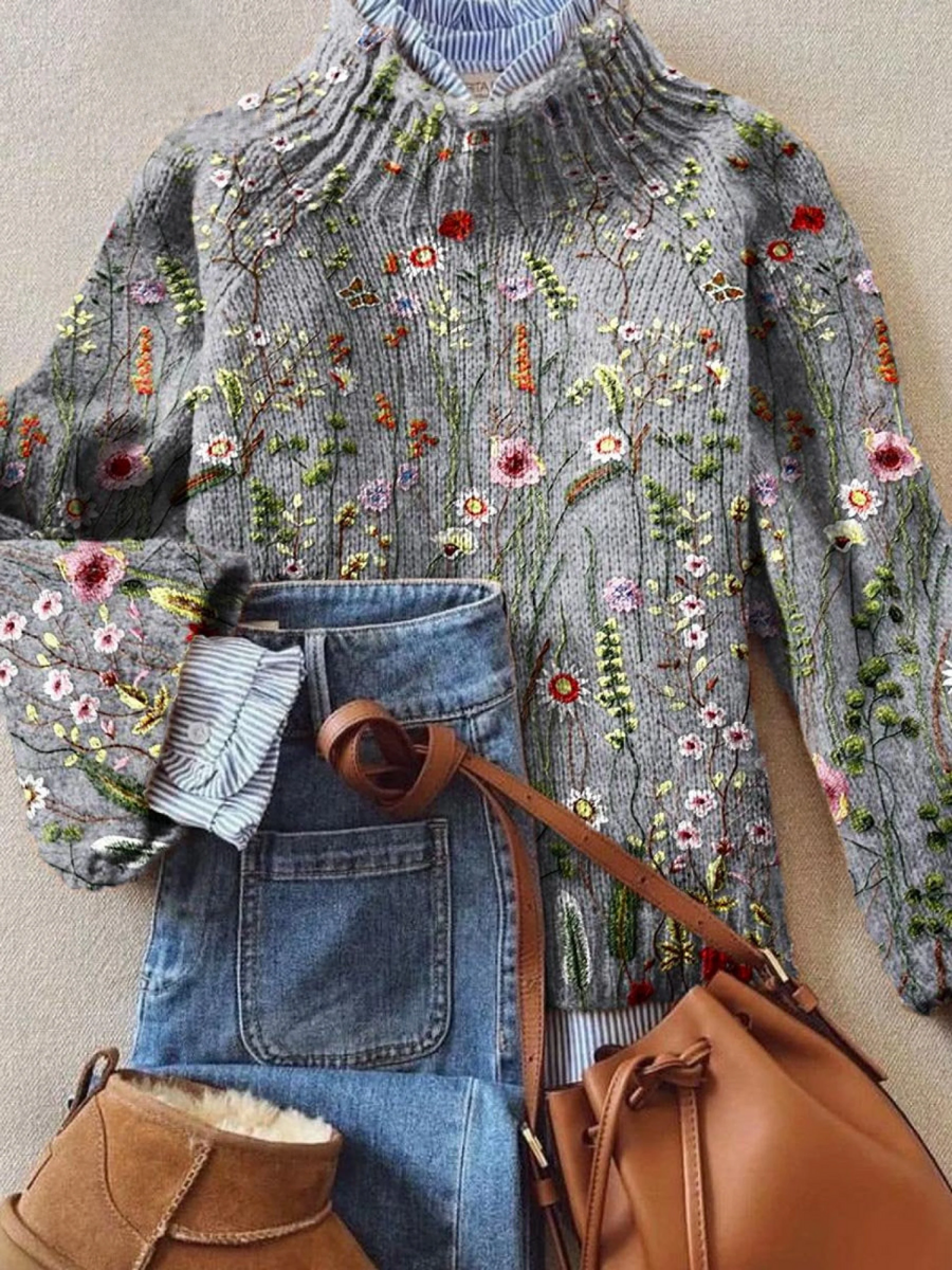 Tamara – Vintage Floral Roll Neck Jumper