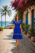 Handmade Mexican Floral Dress: Embroidered V Neck