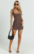 Aretha Mini Dress Corset Panel Dress In Mocha