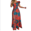 One Shoulder Ruffle Strap Long Leg Slit Tropical Print Maxi. Nwt Size