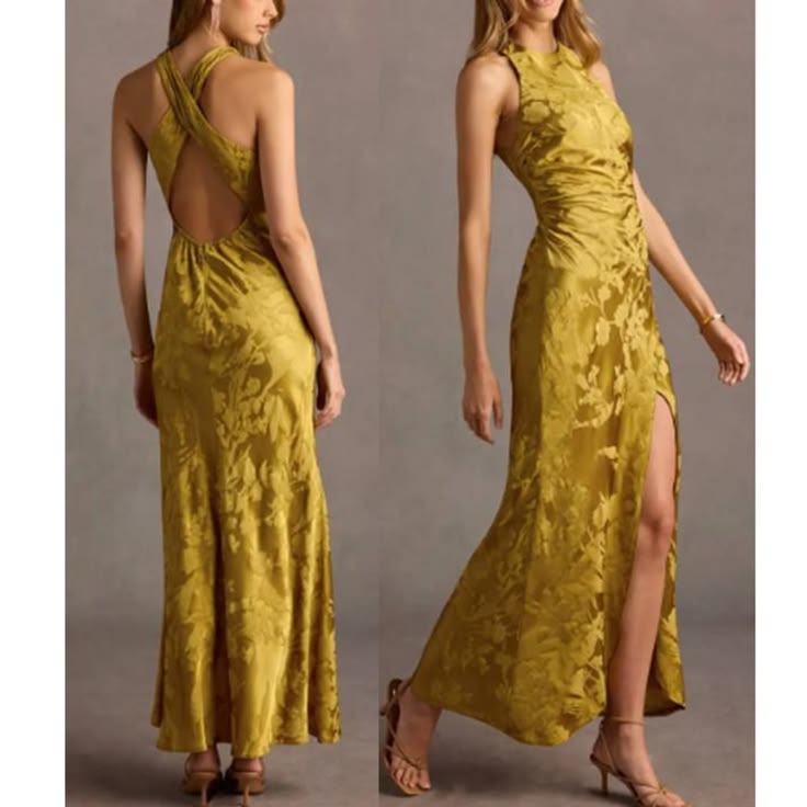 Dress Women's Elegant Open Back Maxi Dress Camelia Jacquard Jade