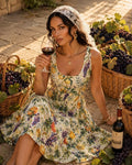 Italian Vineyard Dress, Citrus Floral Skater Dress, Tuscan Lemon Grape Dress, Wine Country Outfit, Mediterranean Summer