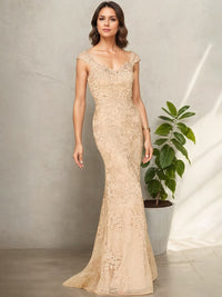 Elegant Lace Cap Sleeves Long Mother Of The Bride Dress