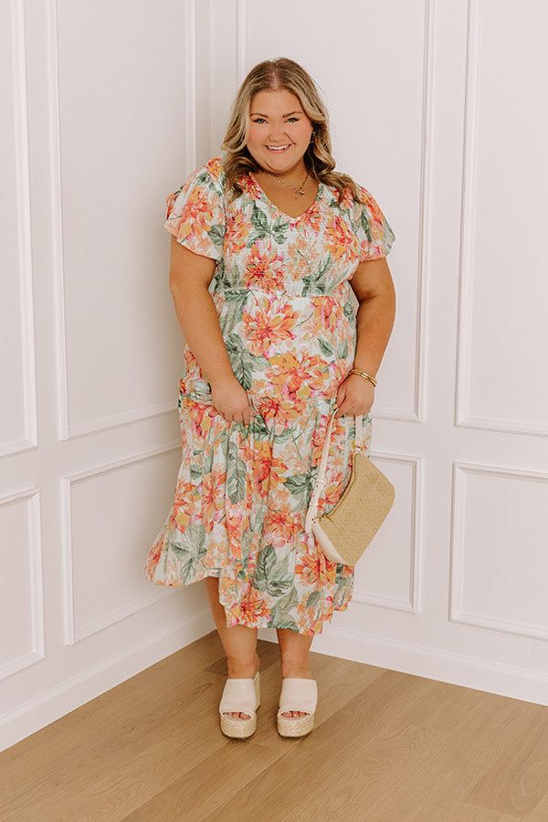 Sunny Sangria Floral Midi Dress In Mint Curves 1Xl Mint