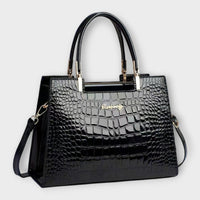 Olivia - Glossy Crocodile Pattern Handbag Black