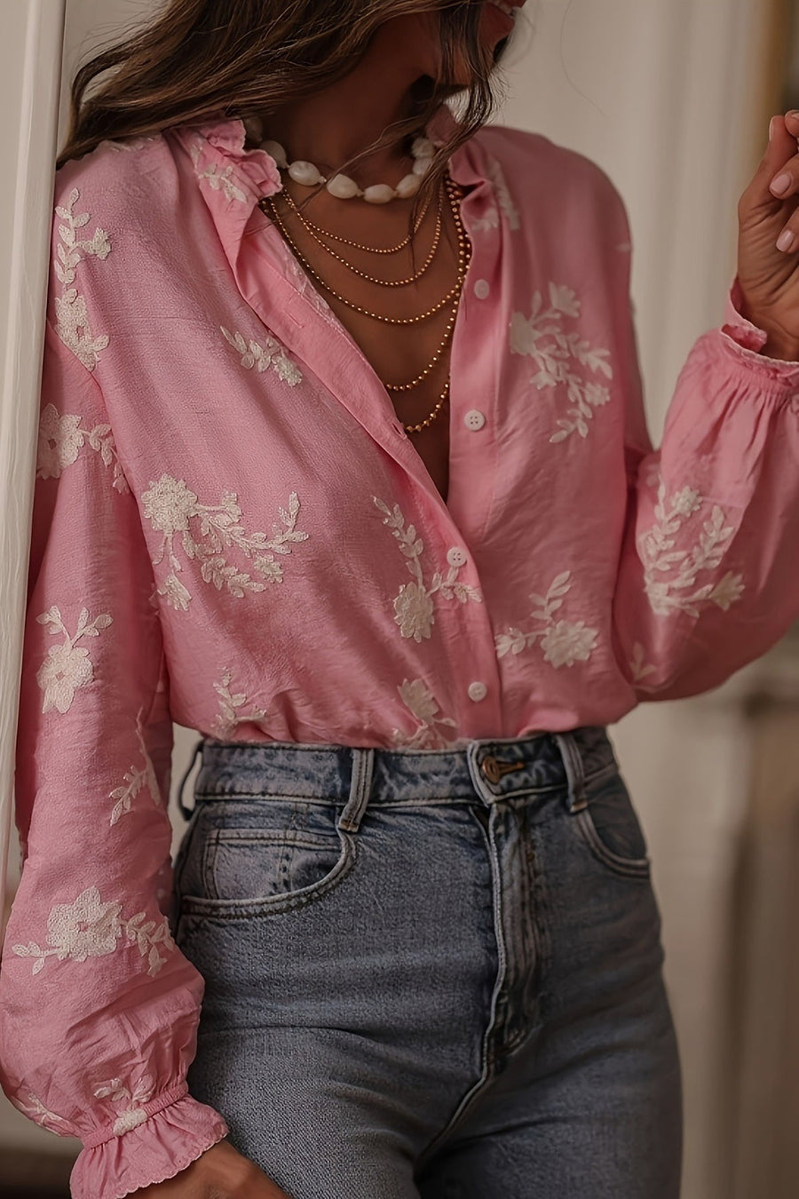 Heidi Floral Ruffle-Sleeve Blouse