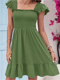 Green Smocked Square Neck Sundress Color: Green Size: L