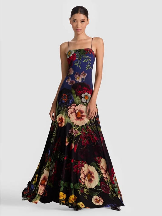 Alice + Olivia Augusta Floral Maxi Dress Size 0 Spaghetti-Strap Evening Gown