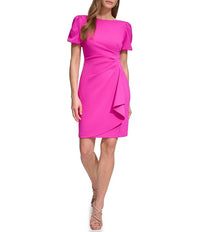 Dkny By Donna Karan Scuba Crepe Short Bubble Sleeve Ruched Front
