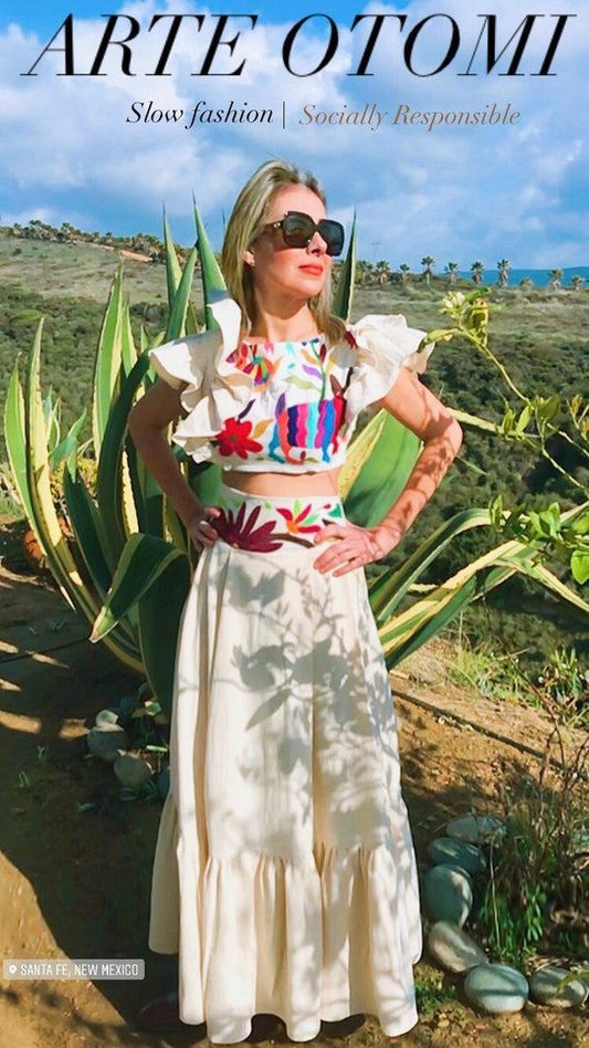 Handmade Otomi Embroidered Crop Top And Maxi Skirt Set Etsy