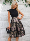 Fiorenza High Neck Pleated Jacquard Midi Dress JJ's House