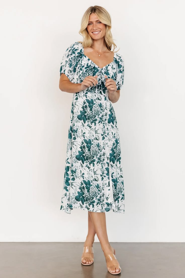 Cadence Smocked Midi Dress Jade Floral