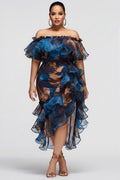 Xpluswear Design Plus Size Cocktail Party Blue Graphic Off The