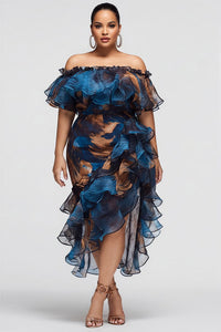 Xpluswear Design Plus Size Cocktail Party Blue Graphic Off The