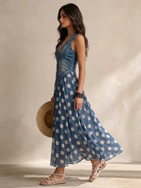 Maureen – Denim Polka Dot Midi Dress