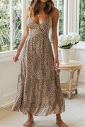 Animal Print Scoop Neck Midi Cami Dress Taupe