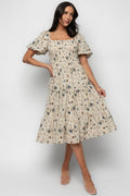Mattea Smocked Midi Dress Beige Floral 1Xl