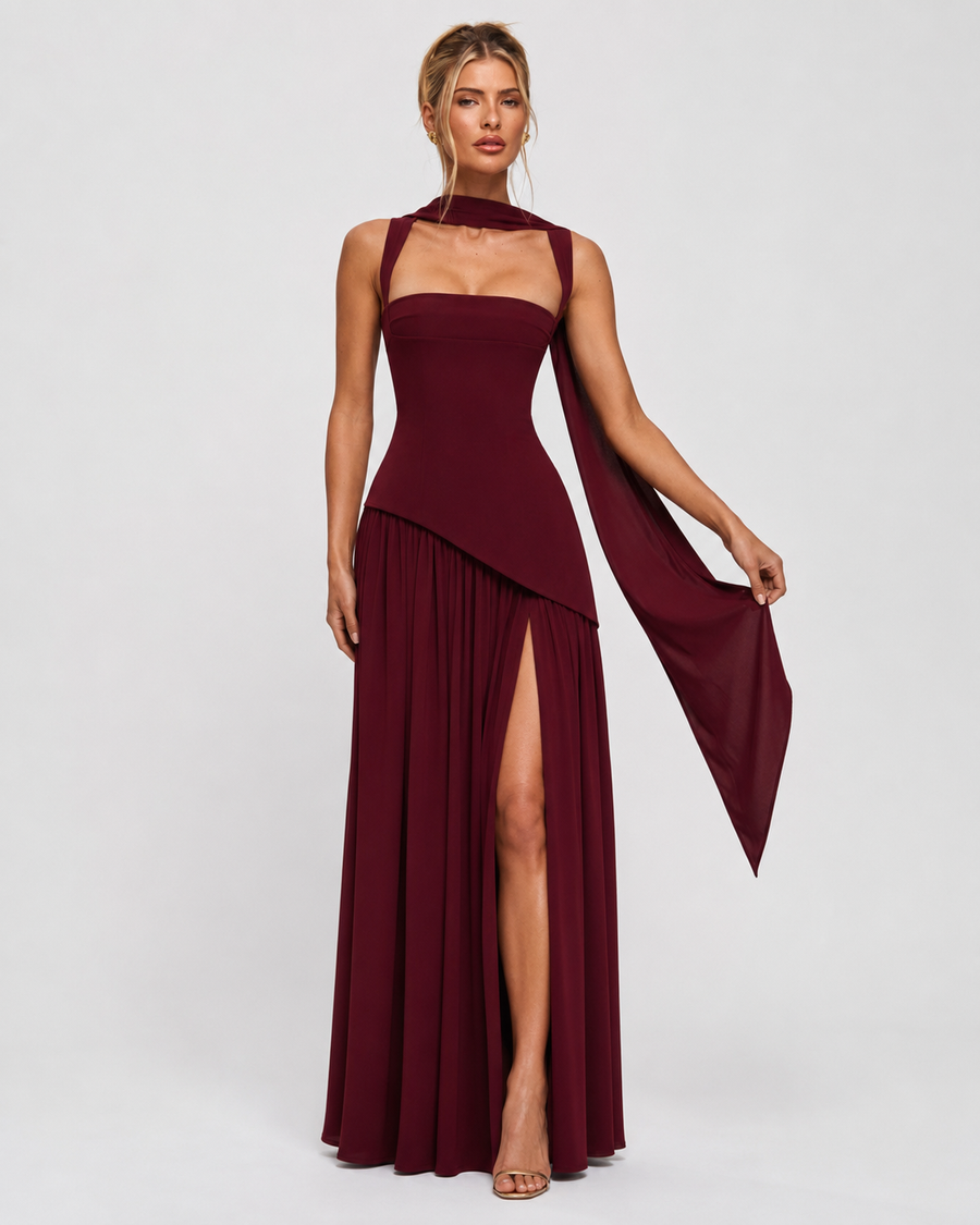 Kirsty – Corset Maxi Dress with Scarf