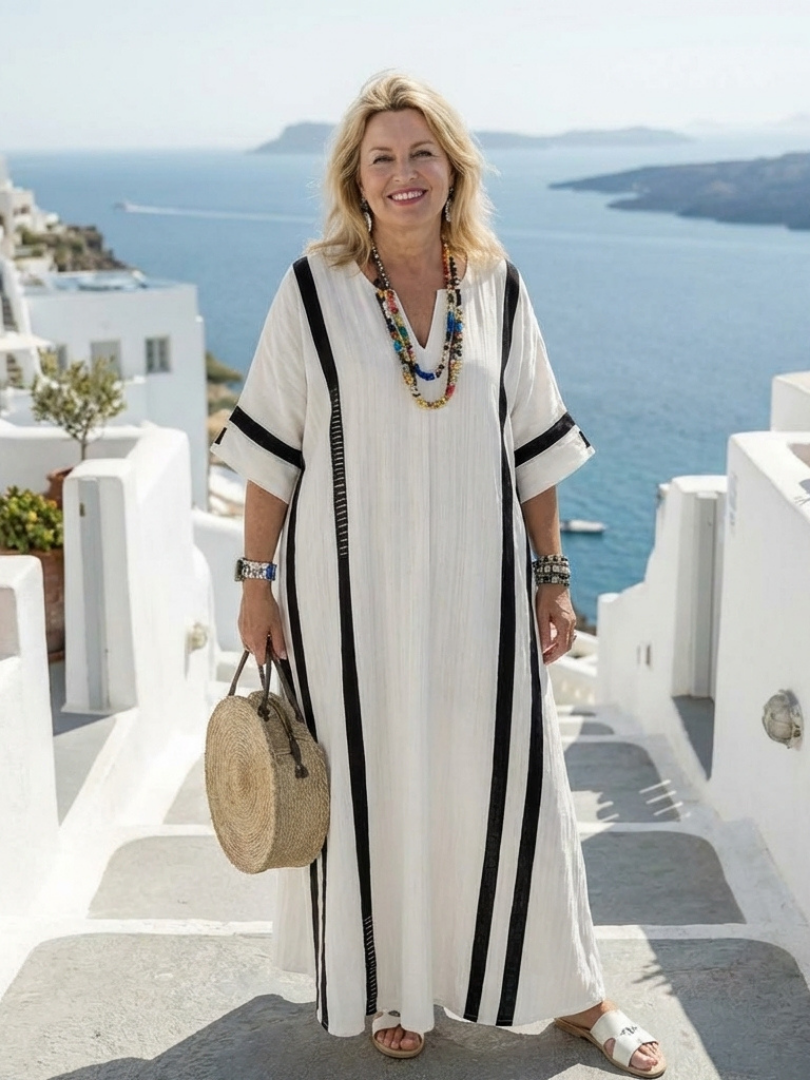 Vesper - Short Sleeve Color Block Striped Maxi Dress
