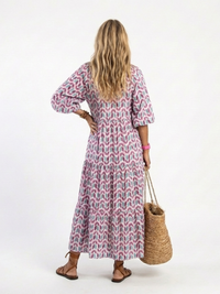 Clementine – Geometric Print Long Sleeve Tiered Midi Dress