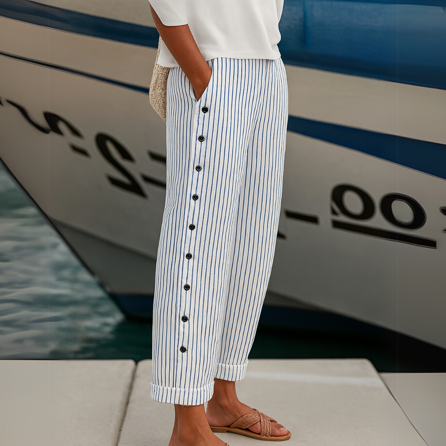 Lettice - Stylish Striped Button Pants