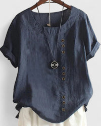 Elisavie | Comfortable Short Sleeve Blouse Dark Blue